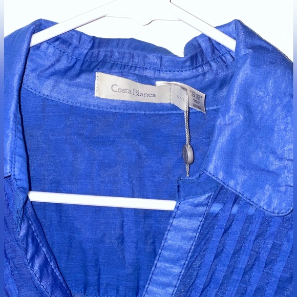 Costa Blanca blue silk buttonup blouse - Picture 2 of 7